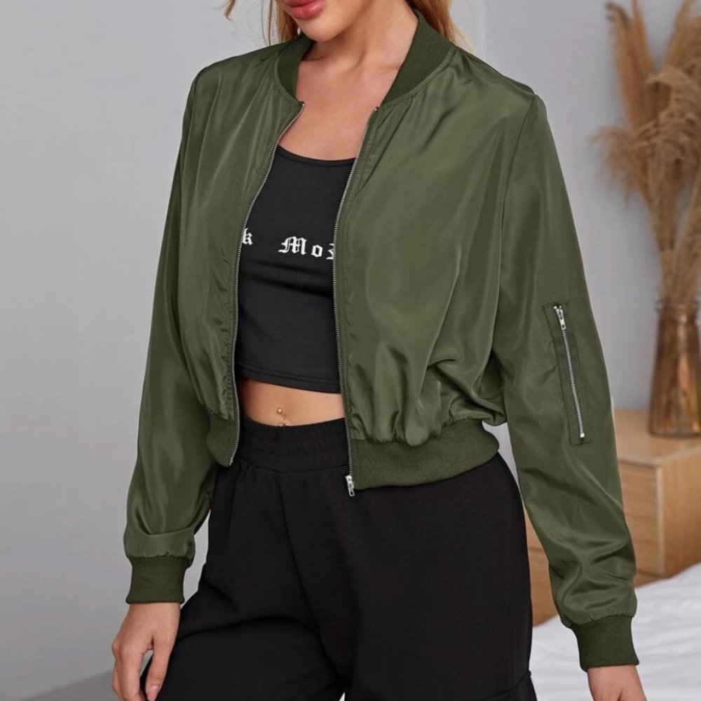 Zip up bomber jacket sporty minimalist navy blue - Picture 5 of 8